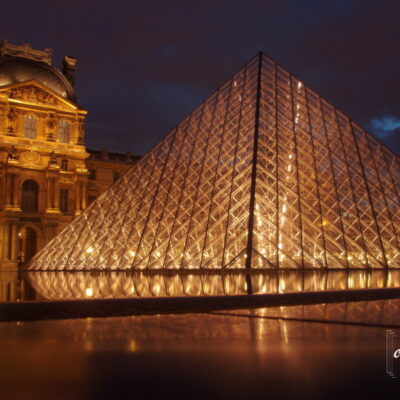 Louvre Pyramid at Night, Paris, France
