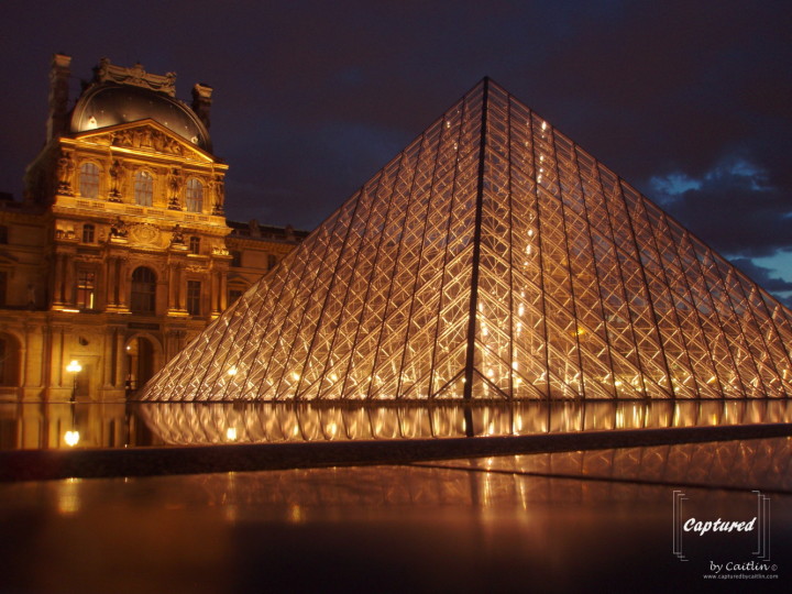 Louvre Pyramid at Night, Paris, France